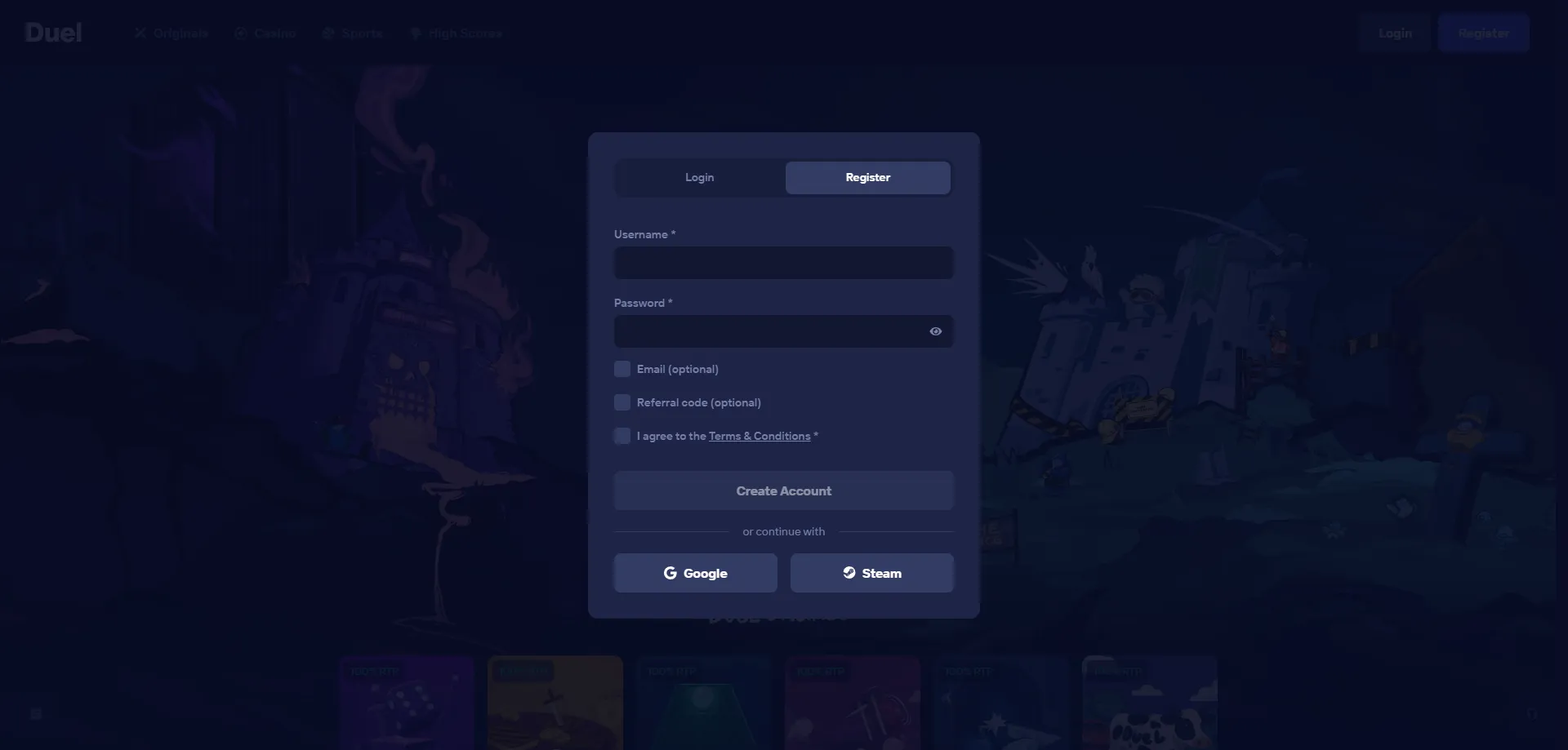 Registro en Duel Casino Ecuador proceso rápido sin KYC